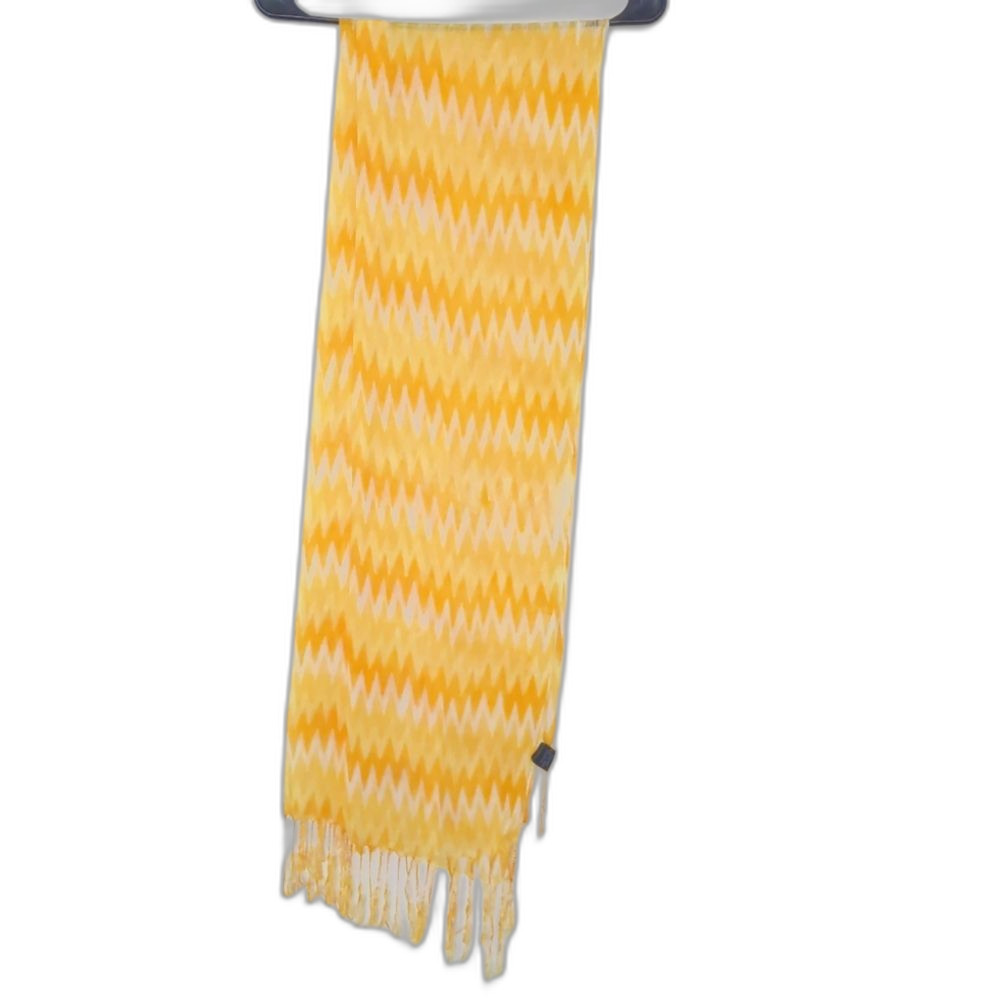 Women's Yellow Chevron Acrylic Scarf with Tassels
